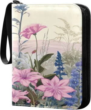 xigua Colorful Herbal Wildflower Card Binder 4-Pockets, Trading Card Binder 400 Pockets Baseball Card Binder Waterproof PU Leather Card Collection Binder for Games Card Album Card