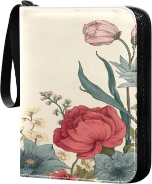 xigua Colorful Herbal Wildflower Card Binder 4-Pockets, Trading Card Binder 400 Pockets Baseball Card Binder Waterproof PU Leather Card Collection Binder for Games Card Album Card