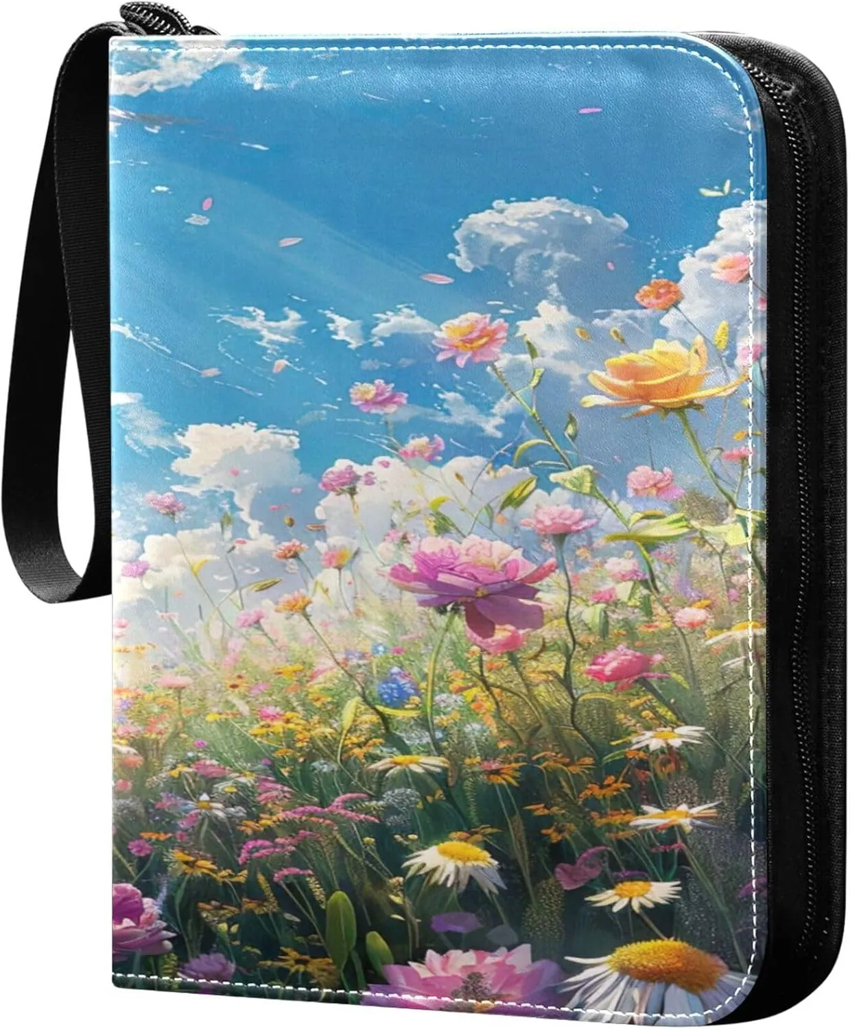 xigua Colorful Herbal Wildflower Card Binder 4-Pockets, Trading Card Binder 400 Pockets Baseball Card Binder Waterproof PU Leather Card Collection Binder for Games Card Album Card