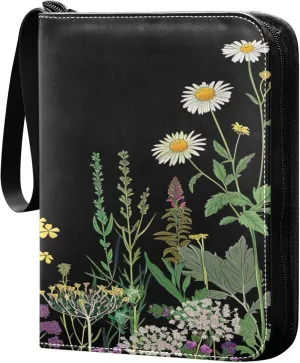 xigua Colorful Herbal Wildflower Card Binder 4-Pockets, Trading Card Binder 400 Pockets Baseball Card Binder Waterproof PU Leather Card Collection Binder for Games Card Album Card
