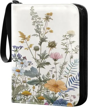 xigua Colorful Herbal Wildflower Card Binder 4-Pockets, Trading Card Binder 400 Pockets Baseball Card Binder Waterproof PU Leather Card Collection Binder for Games Card Album Card
