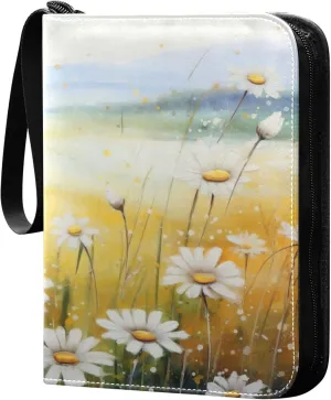 xigua Colorful Herbal Wildflower Card Binder 4-Pockets, Trading Card Binder 400 Pockets Baseball Card Binder Waterproof PU Leather Card Collection Binder for Games Card Album Card