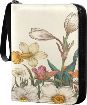 xigua Colorful Herbal Wildflower Card Binder 4-Pockets, Trading Card Binder 400 Pockets Baseball Card Binder Waterproof PU Leather Card Collection Binder for Games Card Album Card