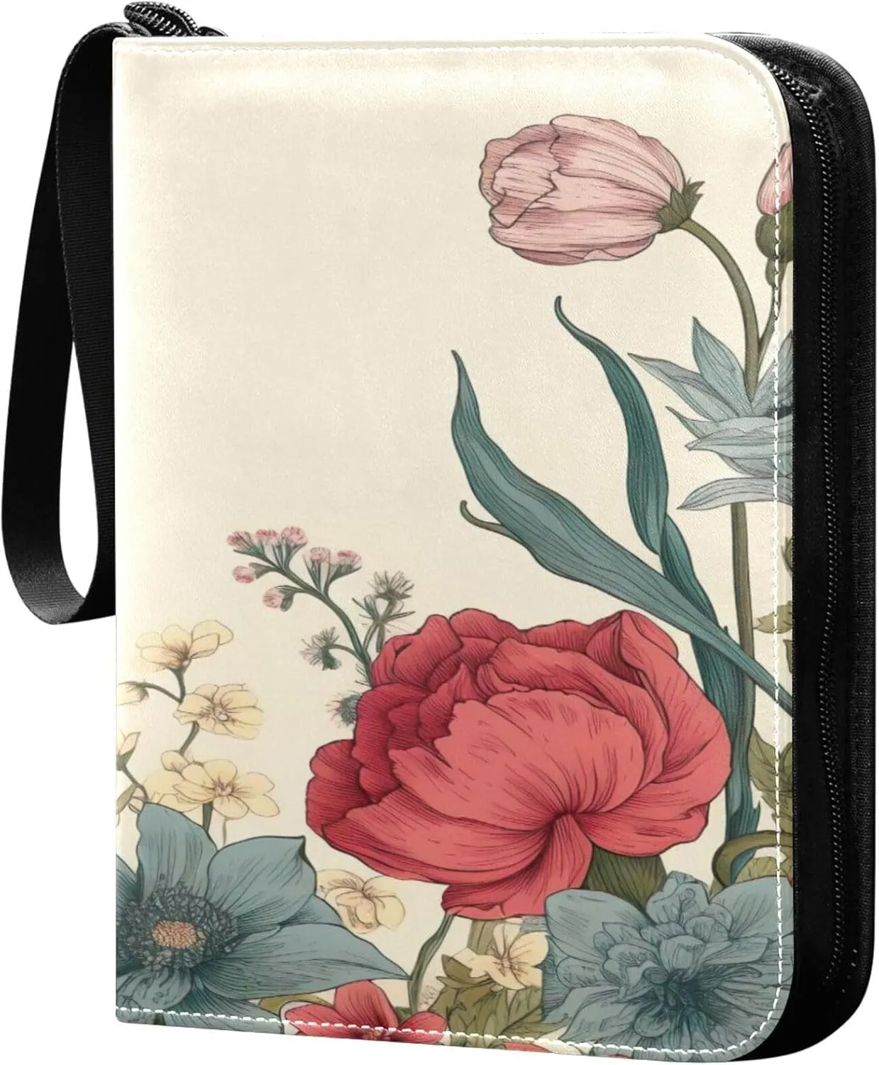 xigua Colorful Herbal Wildflower Card Binder 4-Pockets, Trading Card Binder 400 Pockets Baseball Card Binder Waterproof PU Leather Card Collection Binder for Games Card Album Card