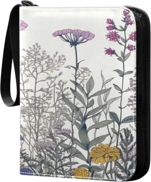 xigua Colorful Herbal Wildflower Card Binder 4-Pockets, Trading Card Binder 400 Pockets Baseball Card Binder Waterproof PU Leather Card Collection Binder for Games Card Album Card