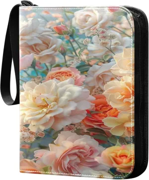xigua Colorful Herbal Wildflower Card Binder 4-Pockets, Trading Card Binder 400 Pockets Baseball Card Binder Waterproof PU Leather Card Collection Binder for Games Card Album Card