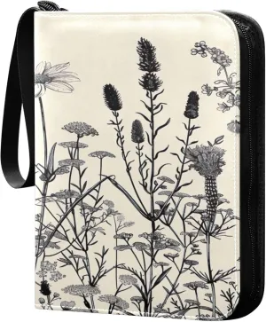 xigua Colorful Herbal Wildflower Card Binder 4-Pockets, Trading Card Binder 400 Pockets Baseball Card Binder Waterproof PU Leather Card Collection Binder for Games Card Album Card
