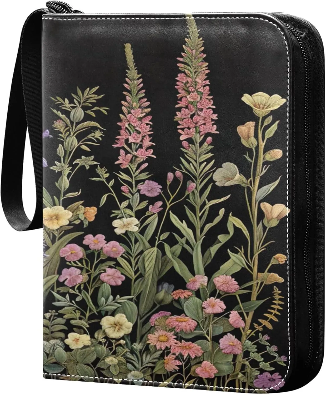xigua Colorful Herbal Wildflower Card Binder 4-Pockets, Trading Card Binder 400 Pockets Baseball Card Binder Waterproof PU Leather Card Collection Binder for Games Card Album Card