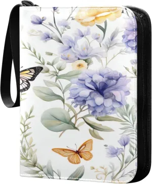 xigua Colorful Herbal Wildflower Card Binder 4-Pockets, Trading Card Binder 400 Pockets Baseball Card Binder Waterproof PU Leather Card Collection Binder for Games Card Album Card