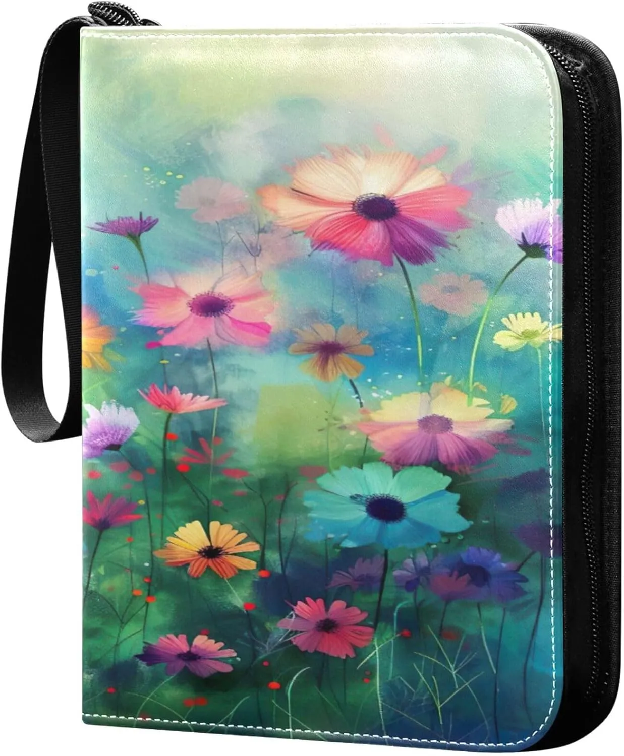 xigua Colorful Herbal Wildflower Card Binder 4-Pockets, Trading Card Binder 400 Pockets Baseball Card Binder Waterproof PU Leather Card Collection Binder for Games Card Album Card