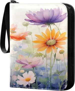 xigua Colorful Herbal Wildflower Card Binder 4-Pockets, Trading Card Binder 400 Pockets Baseball Card Binder Waterproof PU Leather Card Collection Binder for Games Card Album Card