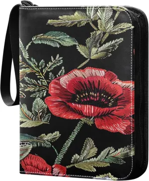 xigua Colorful Herbal Wildflower Card Binder 4-Pockets, Trading Card Binder 400 Pockets Baseball Card Binder Waterproof PU Leather Card Collection Binder for Games Card Album Card