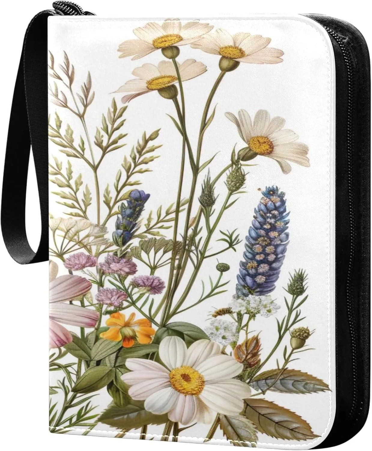 xigua Colorful Herbal Wildflower Card Binder 4-Pockets, Trading Card Binder 400 Pockets Baseball Card Binder Waterproof PU Leather Card Collection Binder for Games Card Album Card