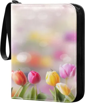 xigua Colorful Herbal Wildflower Card Binder 4-Pockets, Trading Card Binder 400 Pockets Baseball Card Binder Waterproof PU Leather Card Collection Binder for Games Card Album Card