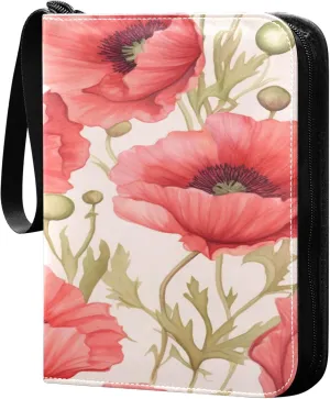 xigua Colorful Herbal Wildflower Card Binder 4-Pockets, Trading Card Binder 400 Pockets Baseball Card Binder Waterproof PU Leather Card Collection Binder for Games Card Album Card
