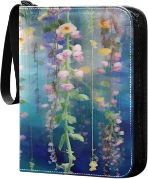 xigua Colorful Herbal Wildflower Card Binder 4-Pockets, Trading Card Binder 400 Pockets Baseball Card Binder Waterproof PU Leather Card Collection Binder for Games Card Album Card