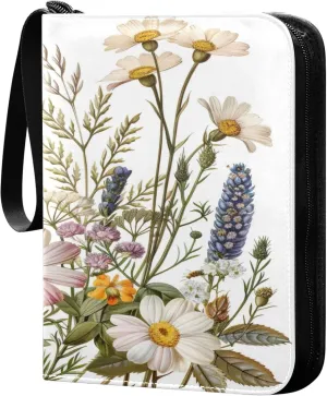 xigua Colorful Herbal Wildflower Card Binder 4-Pockets, Trading Card Binder 400 Pockets Baseball Card Binder Waterproof PU Leather Card Collection Binder for Games Card Album Card