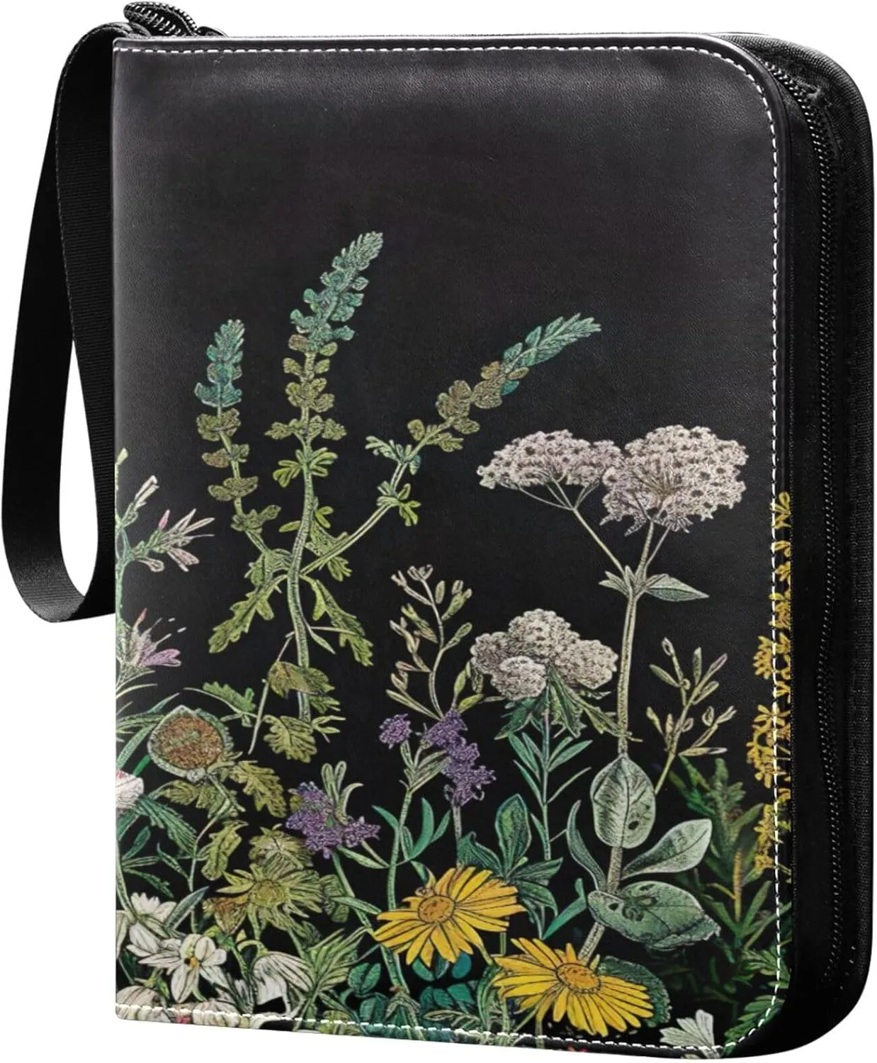 xigua Colorful Herbal Wildflower Card Binder 4-Pockets, Trading Card Binder 400 Pockets Baseball Card Binder Waterproof PU Leather Card Collection Binder for Games Card Album Card