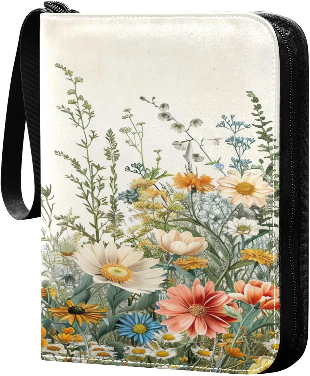 xigua Colorful Herbal Wildflower Card Binder 4-Pockets, Trading Card Binder 400 Pockets Baseball Card Binder Waterproof PU Leather Card Collection Binder for Games Card Album Card
