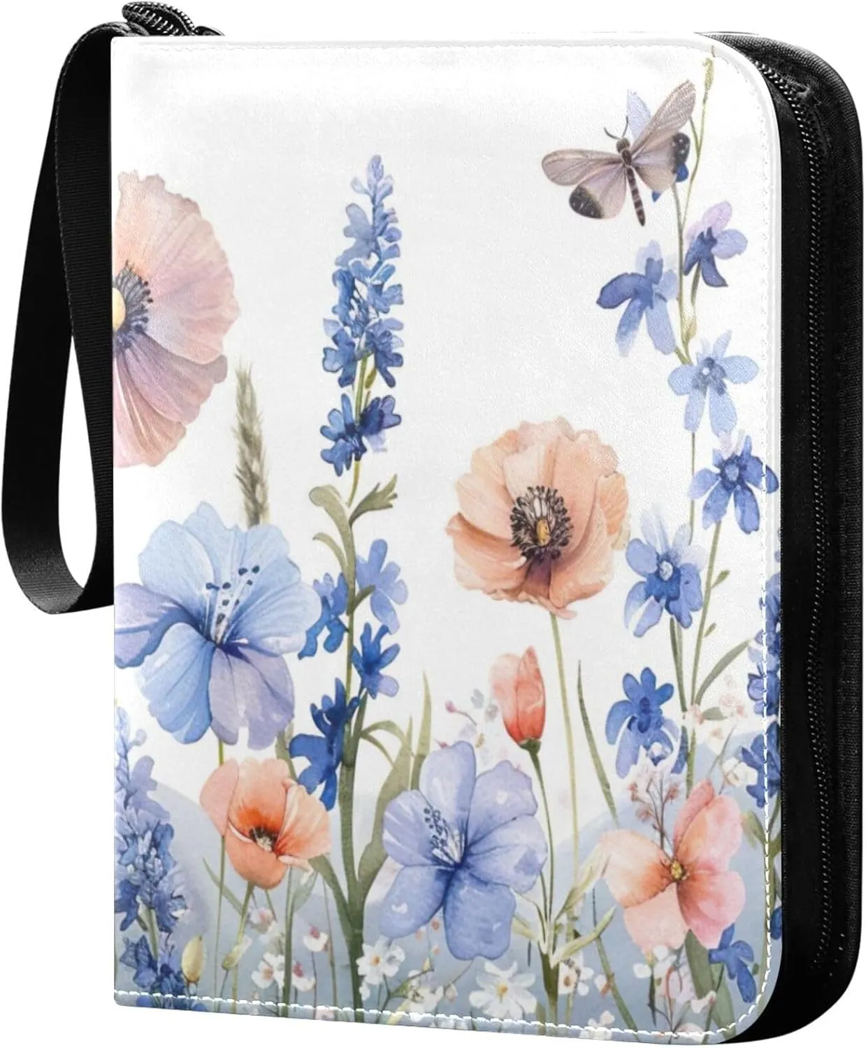 xigua Colorful Herbal Wildflower Card Binder 4-Pockets, Trading Card Binder 400 Pockets Baseball Card Binder Waterproof PU Leather Card Collection Binder for Games Card Album Card