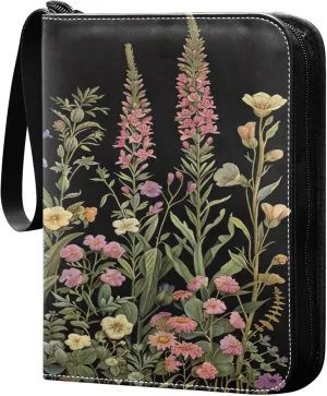 xigua Colorful Herbal Wildflower Card Binder 4-Pockets, Trading Card Binder 400 Pockets Baseball Card Binder Waterproof PU Leather Card Collection Binder for Games Card Album Card
