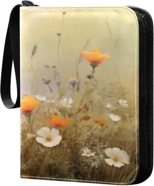 xigua Colorful Herbal Wildflower Card Binder 4-Pockets, Trading Card Binder 400 Pockets Baseball Card Binder Waterproof PU Leather Card Collection Binder for Games Card Album Card