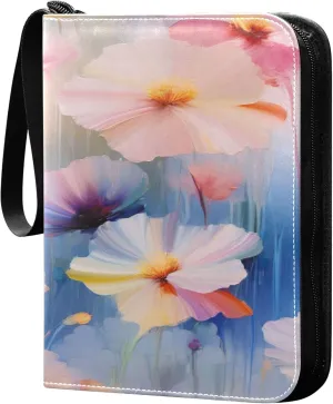 xigua Colorful Herbal Wildflower Card Binder 4-Pockets, Trading Card Binder 400 Pockets Baseball Card Binder Waterproof PU Leather Card Collection Binder for Games Card Album Card