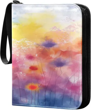 xigua Colorful Herbal Wildflower Card Binder 4-Pockets, Trading Card Binder 400 Pockets Baseball Card Binder Waterproof PU Leather Card Collection Binder for Games Card Album Card