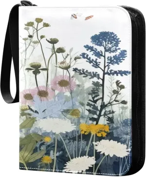 xigua Colorful Herbal Wildflower Card Binder 4-Pockets, Trading Card Binder 400 Pockets Baseball Card Binder Waterproof PU Leather Card Collection Binder for Games Card Album Card