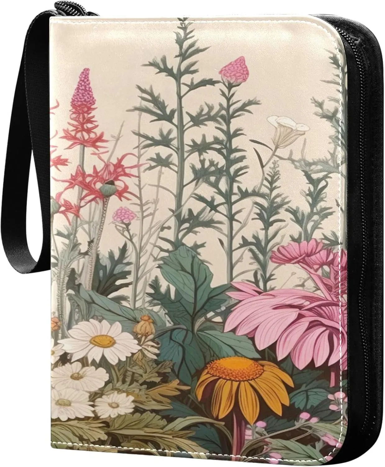 xigua Colorful Herbal Wildflower Card Binder 4-Pockets, Trading Card Binder 400 Pockets Baseball Card Binder Waterproof PU Leather Card Collection Binder for Games Card Album Card