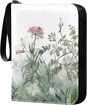 xigua Colorful Herbal Wildflower Card Binder 4-Pockets, Trading Card Binder 400 Pockets Baseball Card Binder Waterproof PU Leather Card Collection Binder for Games Card Album Card