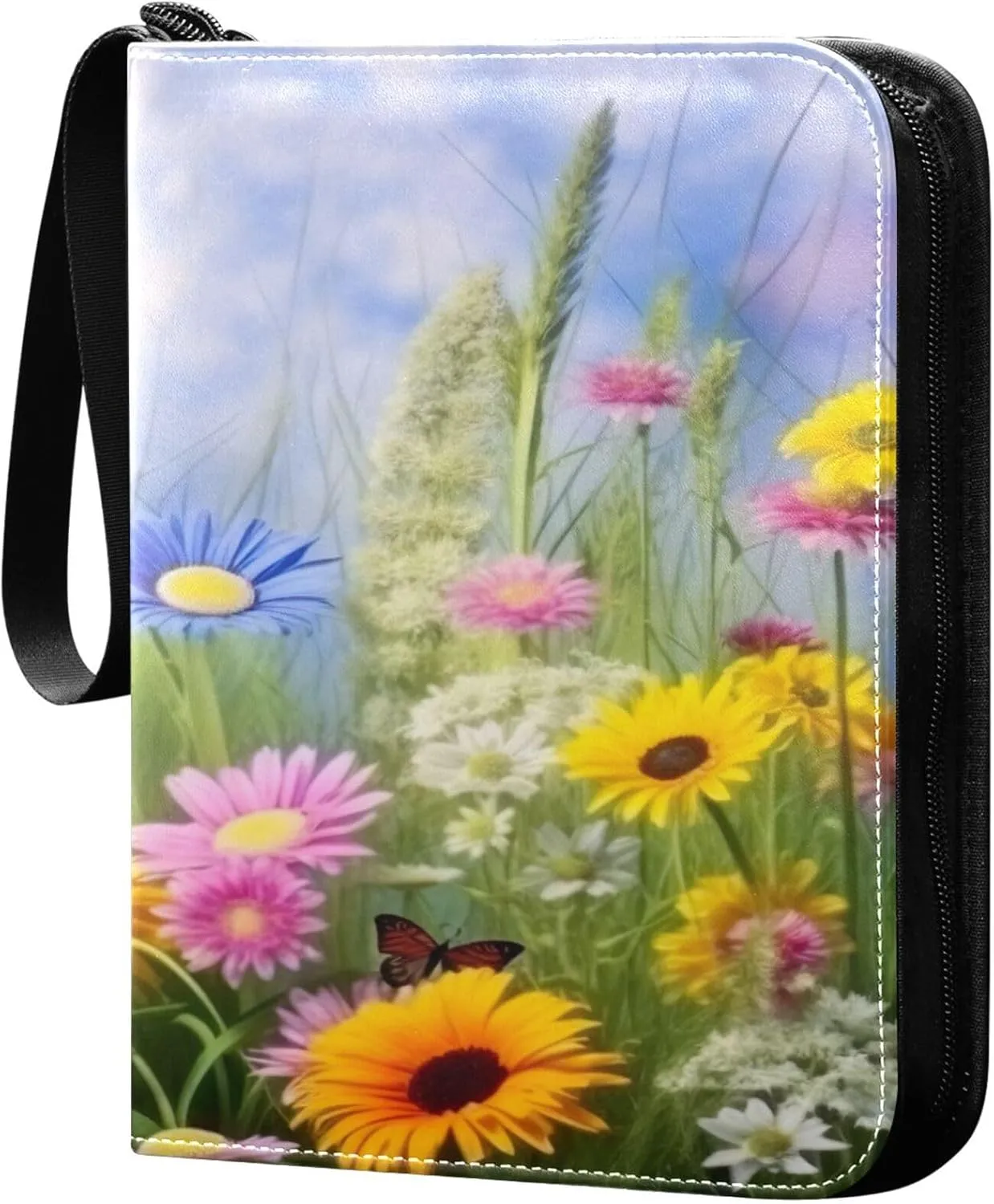 xigua Colorful Herbal Wildflower Card Binder 4-Pockets, Trading Card Binder 400 Pockets Baseball Card Binder Waterproof PU Leather Card Collection Binder for Games Card Album Card