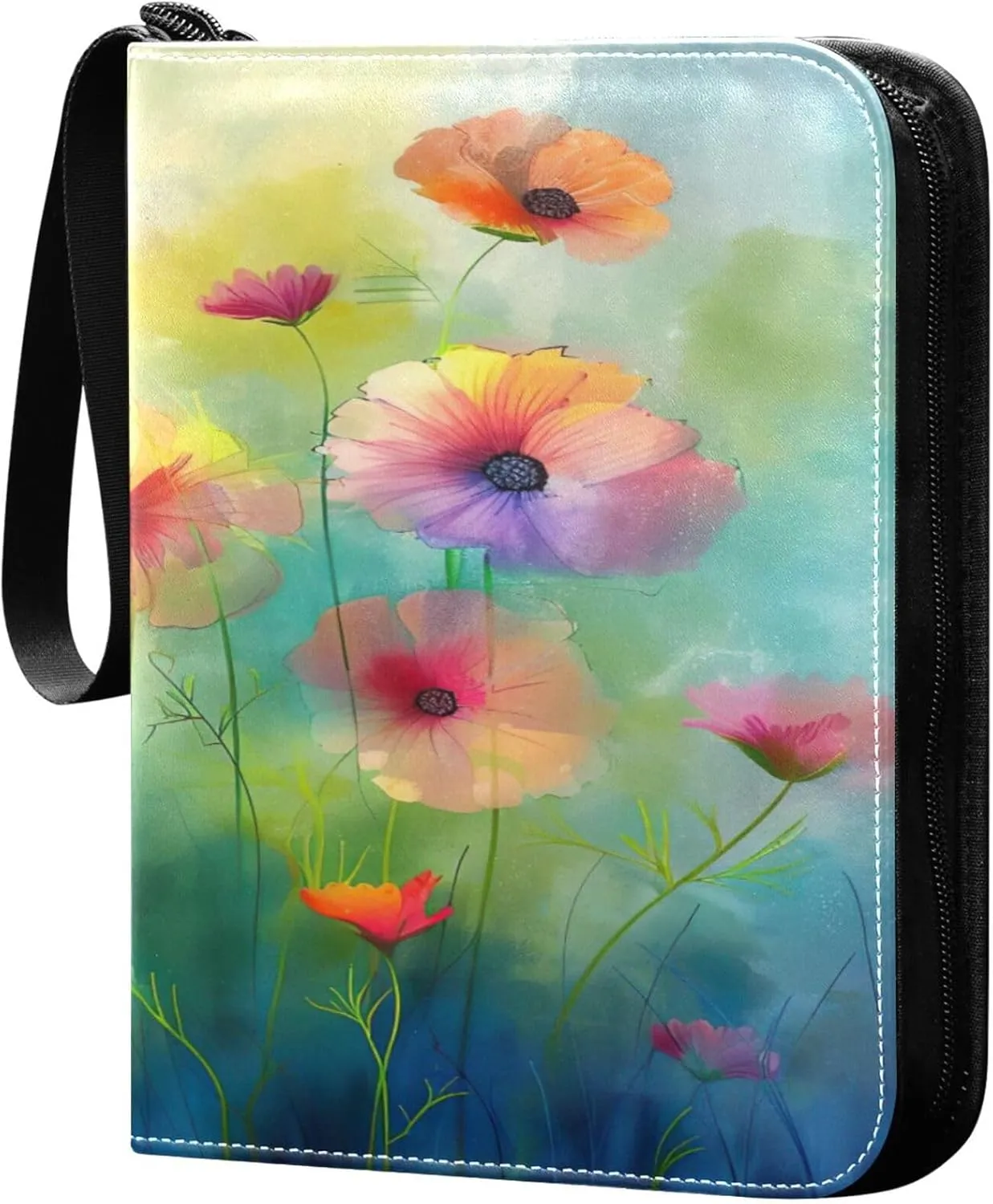 xigua Colorful Herbal Wildflower Card Binder 4-Pockets, Trading Card Binder 400 Pockets Baseball Card Binder Waterproof PU Leather Card Collection Binder for Games Card Album Card