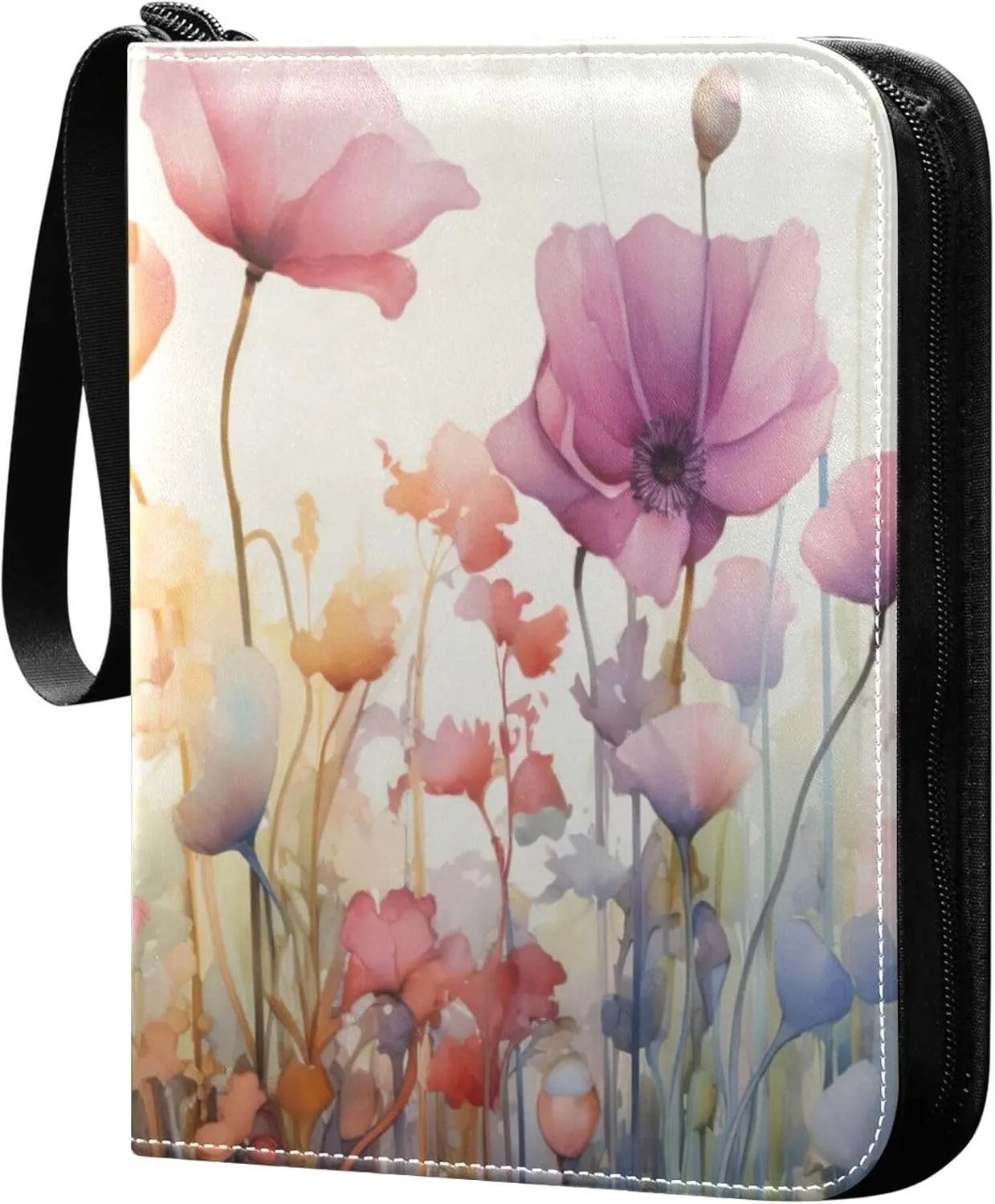 xigua Colorful Herbal Wildflower Card Binder 4-Pockets, Trading Card Binder 400 Pockets Baseball Card Binder Waterproof PU Leather Card Collection Binder for Games Card Album Card