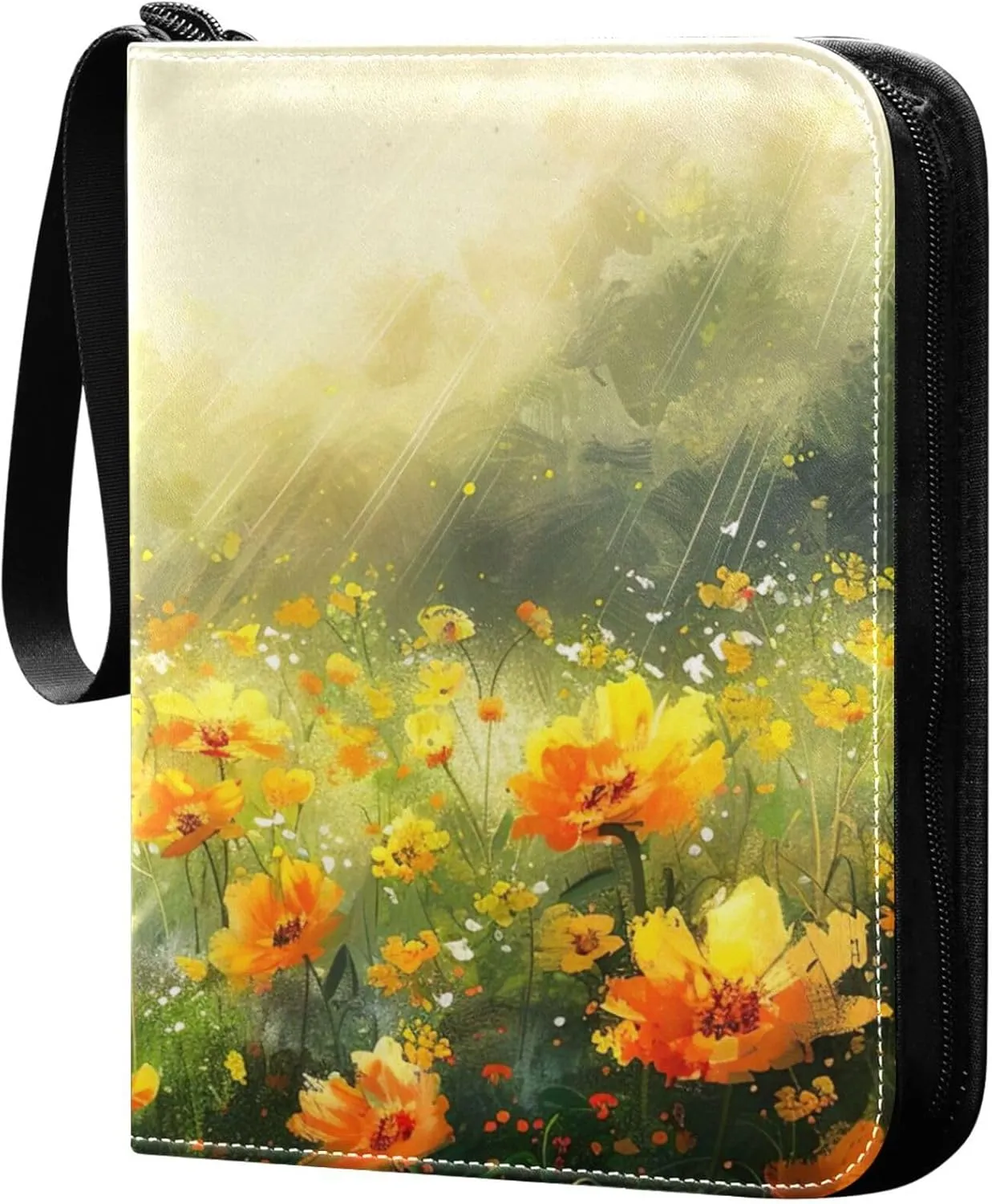 xigua Colorful Herbal Wildflower Card Binder 4-Pockets, Trading Card Binder 400 Pockets Baseball Card Binder Waterproof PU Leather Card Collection Binder for Games Card Album Card
