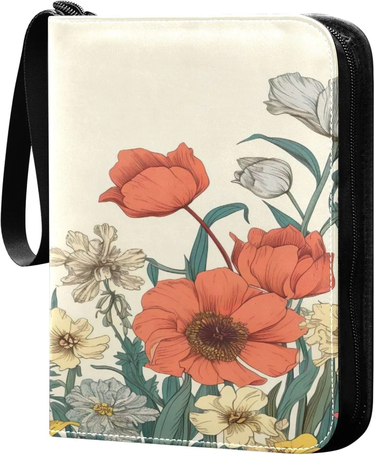 xigua Colorful Herbal Wildflower Card Binder 4-Pockets, Trading Card Binder 400 Pockets Baseball Card Binder Waterproof PU Leather Card Collection Binder for Games Card Album Card