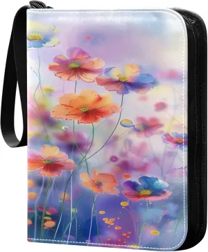 xigua Colorful Herbal Wildflower Card Binder 4-Pockets, Trading Card Binder 400 Pockets Baseball Card Binder Waterproof PU Leather Card Collection Binder for Games Card Album Card