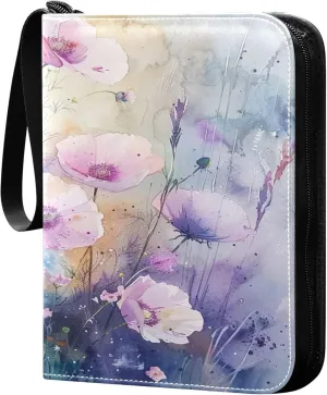 xigua Colorful Herbal Wildflower Card Binder 4-Pockets, Trading Card Binder 400 Pockets Baseball Card Binder Waterproof PU Leather Card Collection Binder for Games Card Album Card