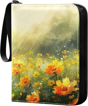 xigua Colorful Herbal Wildflower Card Binder 4-Pockets, Trading Card Binder 400 Pockets Baseball Card Binder Waterproof PU Leather Card Collection Binder for Games Card Album Card