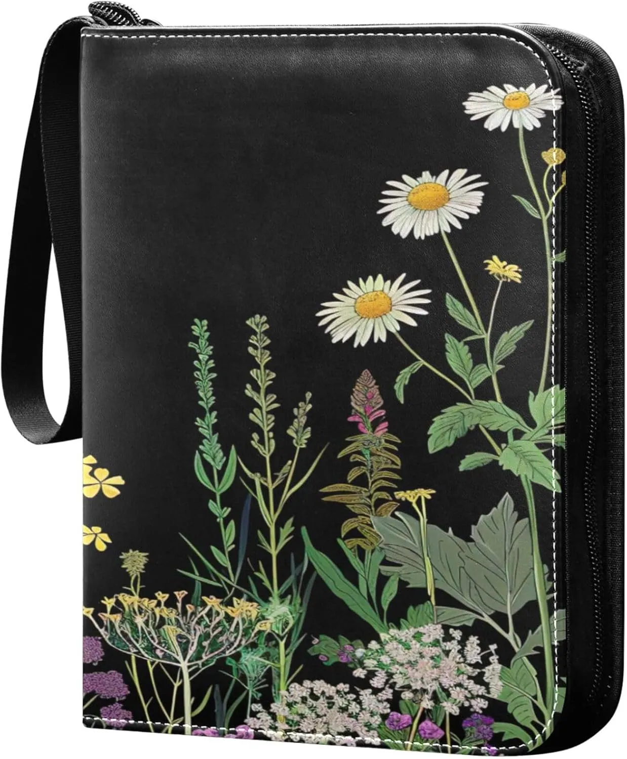 xigua Colorful Herbal Wildflower Card Binder 4-Pockets, Trading Card Binder 400 Pockets Baseball Card Binder Waterproof PU Leather Card Collection Binder for Games Card Album Card