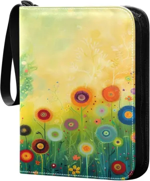 xigua Colorful Herbal Wildflower Card Binder 4-Pockets, Trading Card Binder 400 Pockets Baseball Card Binder Waterproof PU Leather Card Collection Binder for Games Card Album Card