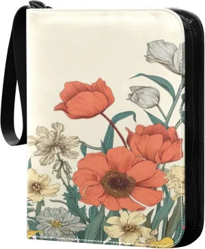 xigua Colorful Herbal Wildflower Card Binder 4-Pockets, Trading Card Binder 400 Pockets Baseball Card Binder Waterproof PU Leather Card Collection Binder for Games Card Album Card