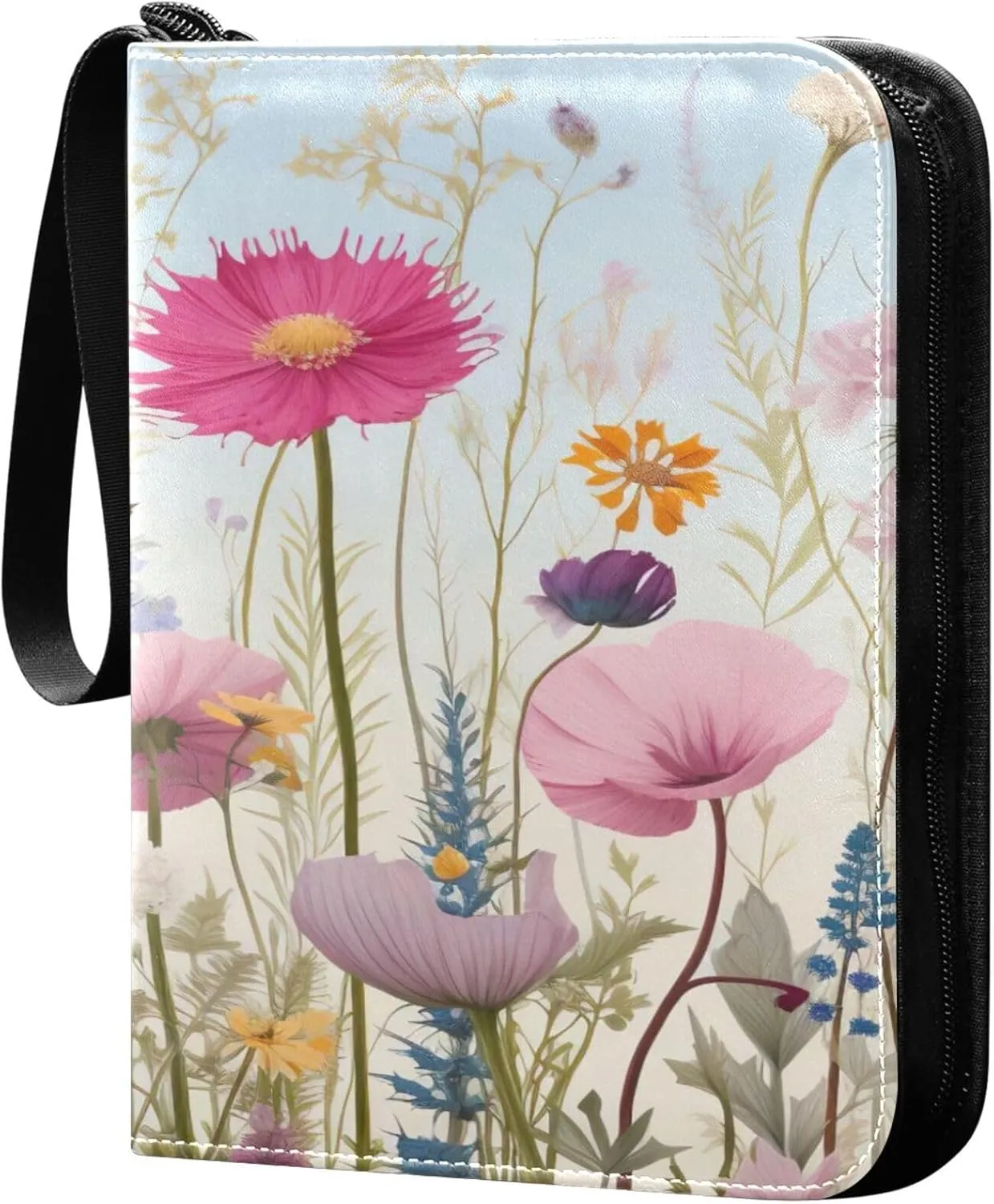 xigua Colorful Herbal Wildflower Card Binder 4-Pockets, Trading Card Binder 400 Pockets Baseball Card Binder Waterproof PU Leather Card Collection Binder for Games Card Album Card