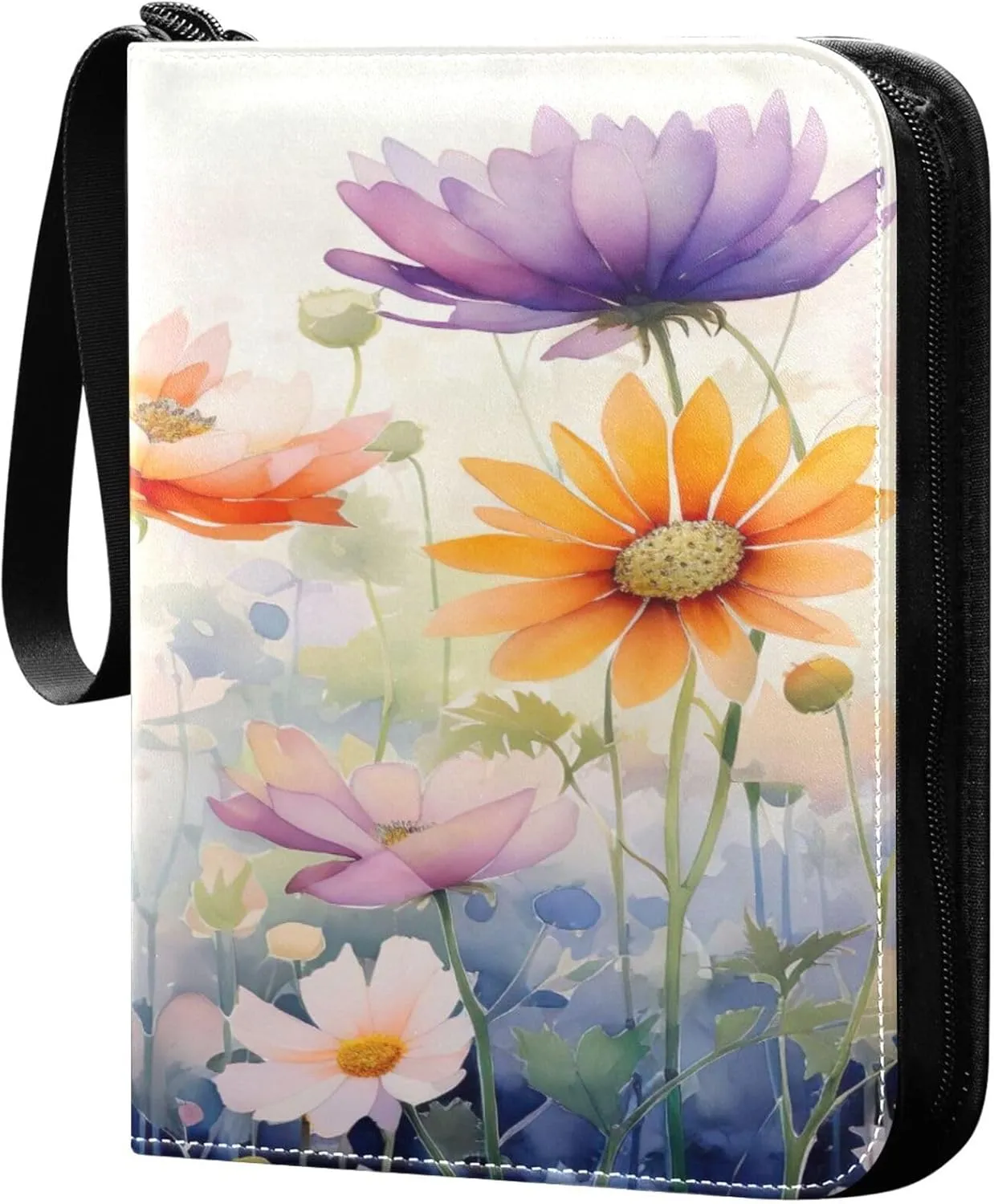 xigua Colorful Herbal Wildflower Card Binder 4-Pockets, Trading Card Binder 400 Pockets Baseball Card Binder Waterproof PU Leather Card Collection Binder for Games Card Album Card