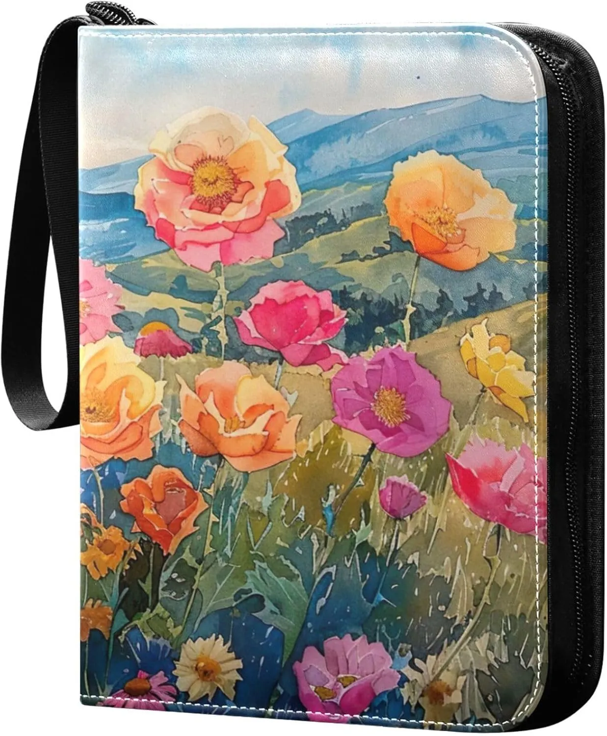 xigua Colorful Herbal Wildflower Card Binder 4-Pockets, Trading Card Binder 400 Pockets Baseball Card Binder Waterproof PU Leather Card Collection Binder for Games Card Album Card