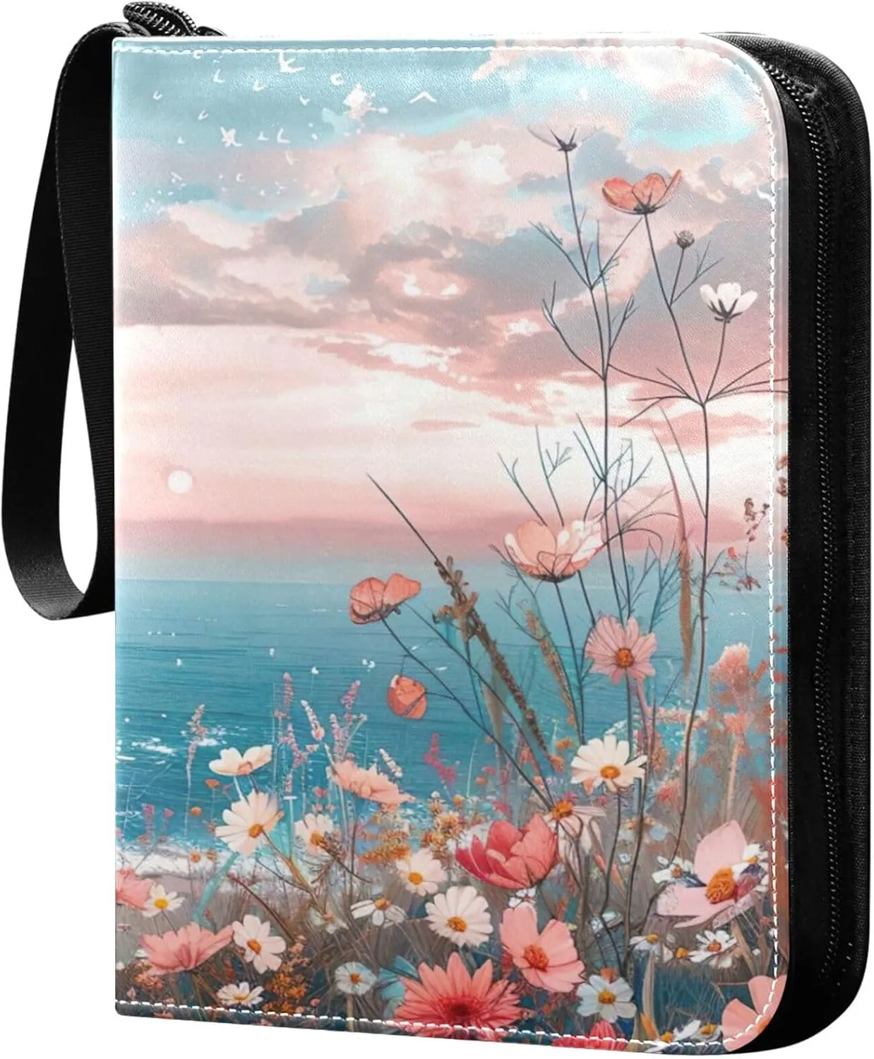 xigua Colorful Herbal Wildflower Card Binder 4-Pockets, Trading Card Binder 400 Pockets Baseball Card Binder Waterproof PU Leather Card Collection Binder for Games Card Album Card