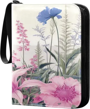 xigua Colorful Herbal Wildflower Card Binder 4-Pockets, Trading Card Binder 400 Pockets Baseball Card Binder Waterproof PU Leather Card Collection Binder for Games Card Album Card