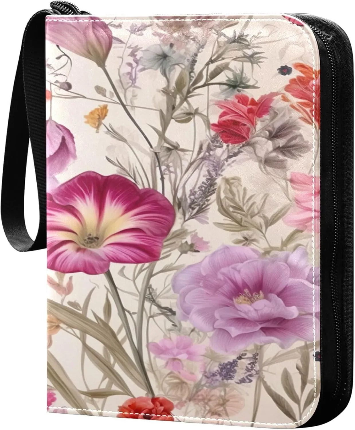 xigua Colorful Herbal Wildflower Card Binder 4-Pockets, Trading Card Binder 400 Pockets Baseball Card Binder Waterproof PU Leather Card Collection Binder for Games Card Album Card