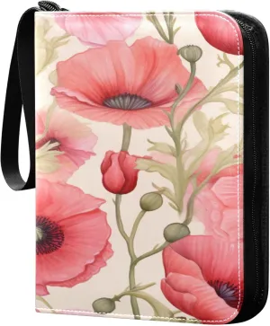xigua Colorful Herbal Wildflower Card Binder 4-Pockets, Trading Card Binder 400 Pockets Baseball Card Binder Waterproof PU Leather Card Collection Binder for Games Card Album Card