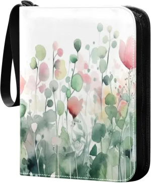 xigua Colorful Herbal Wildflower Card Binder 4-Pockets, Trading Card Binder 400 Pockets Baseball Card Binder Waterproof PU Leather Card Collection Binder for Games Card Album Card